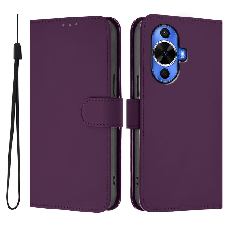 For Huawei nova 12s 4G Skin Feel Solid Color Leather Phone Case with Lanyard