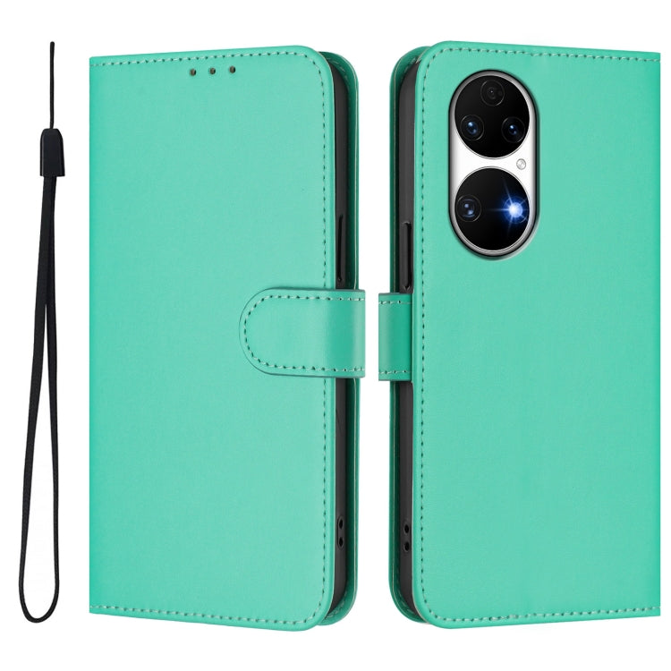 For Huawei P50 Skin Feel Solid Color Leather Phone Case with Lanyard
