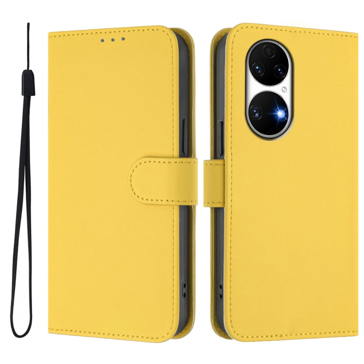For Huawei P50 Skin Feel Solid Color Leather Phone Case with Lanyard