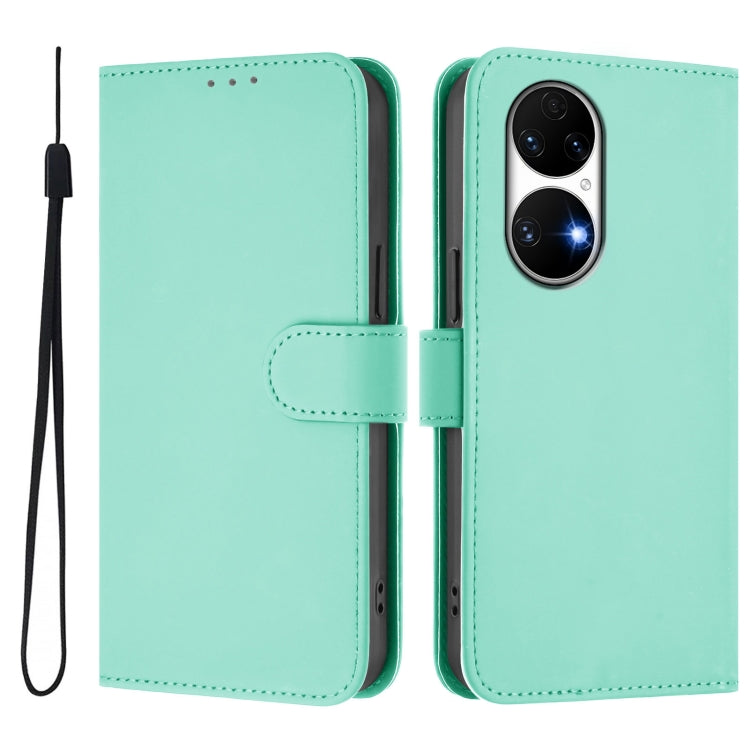For Huawei P50 Skin Feel Solid Color Leather Phone Case with Lanyard