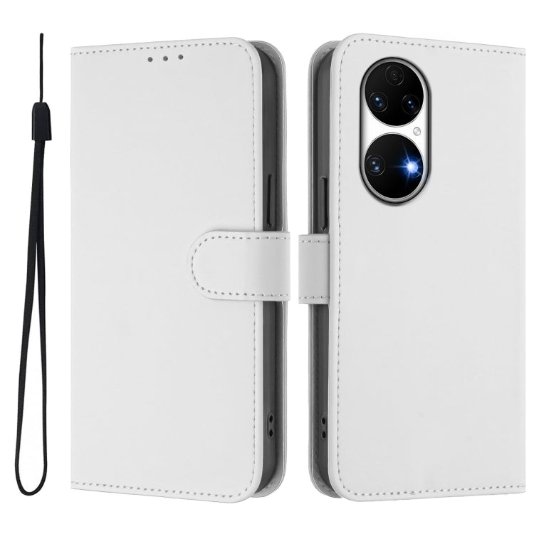 For Huawei P50 Skin Feel Solid Color Leather Phone Case with Lanyard