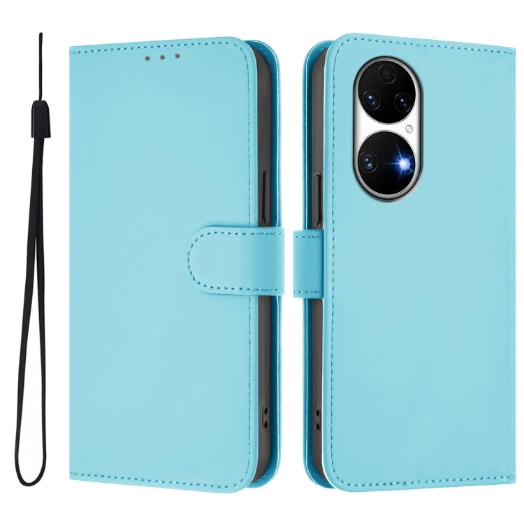 For Huawei P50 Skin Feel Solid Color Leather Phone Case with Lanyard