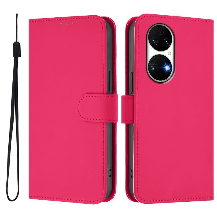 For Huawei P50 Skin Feel Solid Color Leather Phone Case with Lanyard