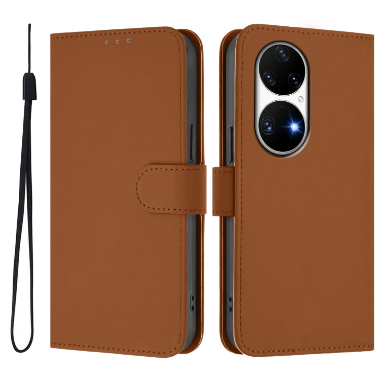 For Huawei P50 Pro Skin Feel Solid Color Leather Phone Case with Lanyard