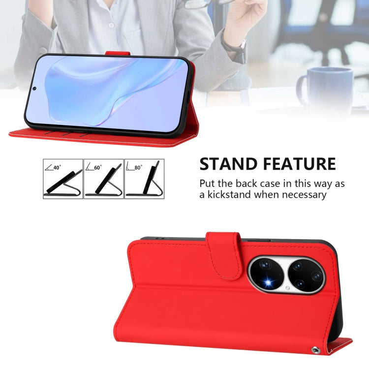 For Huawei P50 Pro Skin Feel Solid Color Leather Phone Case with Lanyard