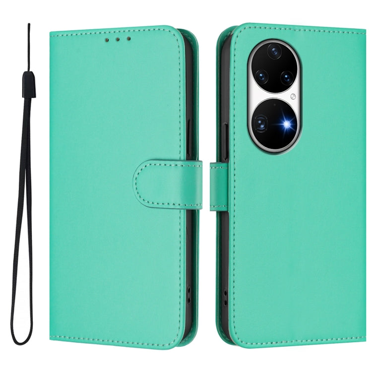 For Huawei P50 Pro Skin Feel Solid Color Leather Phone Case with Lanyard