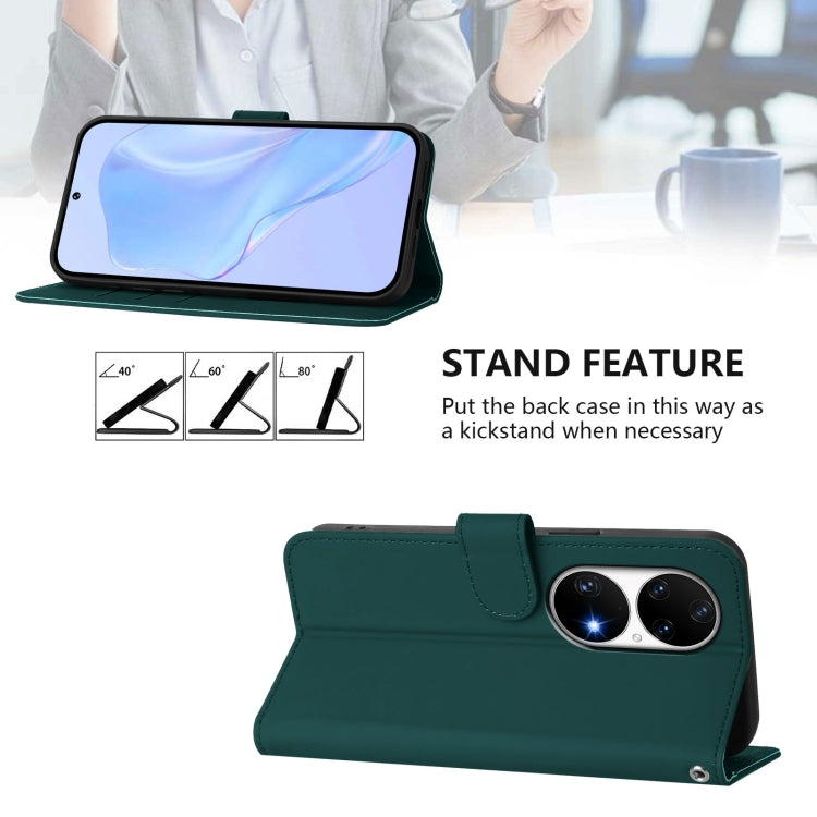 For Huawei P50 Pro Skin Feel Solid Color Leather Phone Case with Lanyard