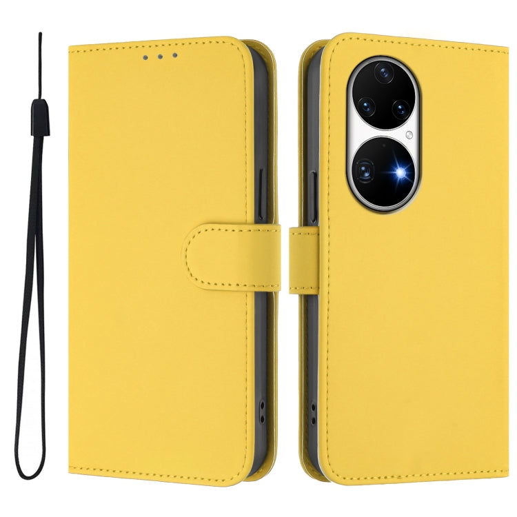 For Huawei P50 Pro Skin Feel Solid Color Leather Phone Case with Lanyard