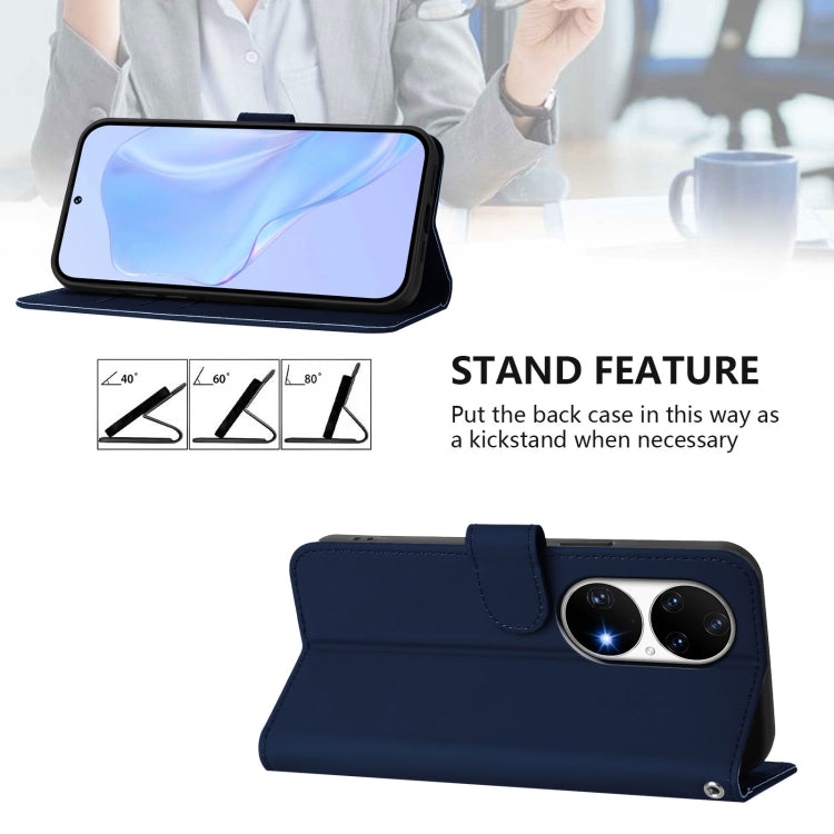 For Huawei P50 Pro Skin Feel Solid Color Leather Phone Case with Lanyard