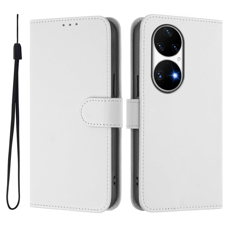 For Huawei P50 Pro Skin Feel Solid Color Leather Phone Case with Lanyard