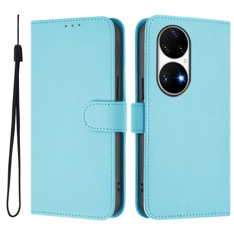 For Huawei P50 Pro Skin Feel Solid Color Leather Phone Case with Lanyard