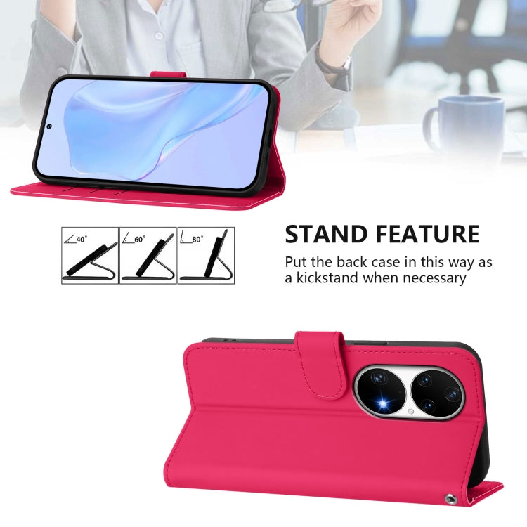 For Huawei P50 Pro Skin Feel Solid Color Leather Phone Case with Lanyard