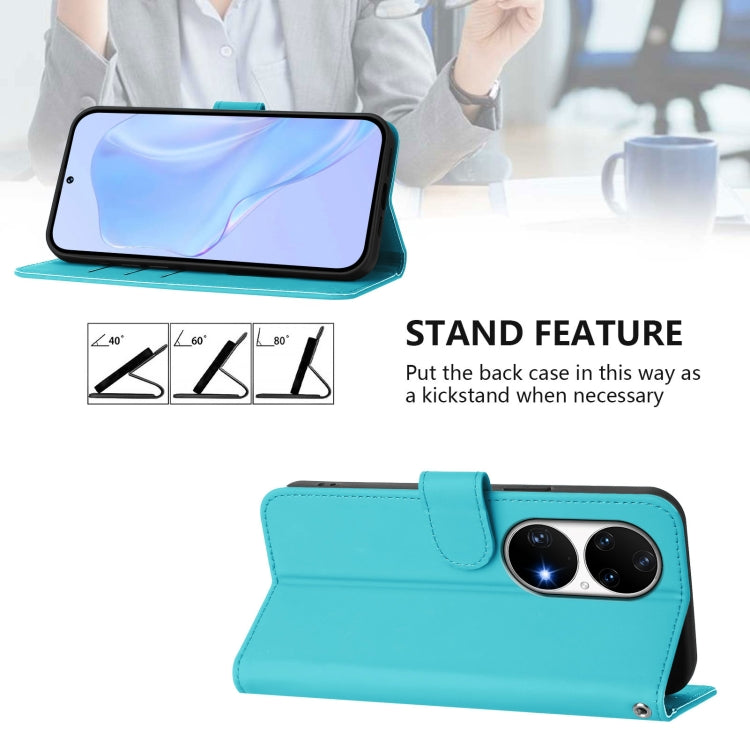 For Huawei P50 Pro Skin Feel Solid Color Leather Phone Case with Lanyard