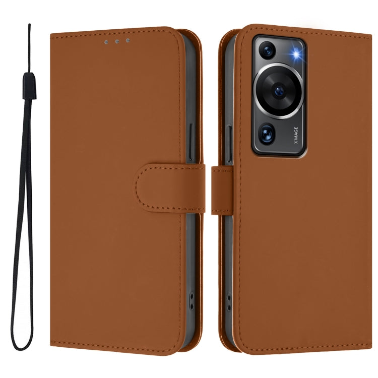 For Huawei P60 / P60 Pro Skin Feel Solid Color Leather Phone Case with Lanyard