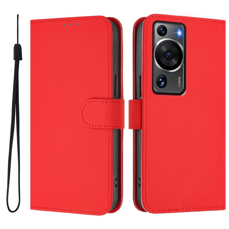 For Huawei P60 / P60 Pro Skin Feel Solid Color Leather Phone Case with Lanyard