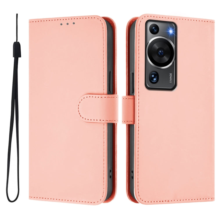 For Huawei P60 / P60 Pro Skin Feel Solid Color Leather Phone Case with Lanyard