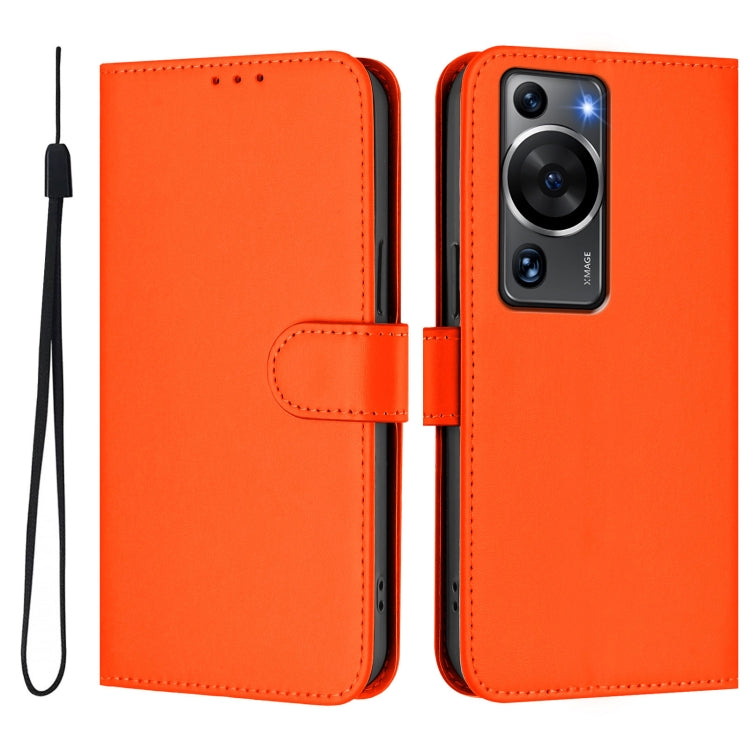 For Huawei P60 / P60 Pro Skin Feel Solid Color Leather Phone Case with Lanyard