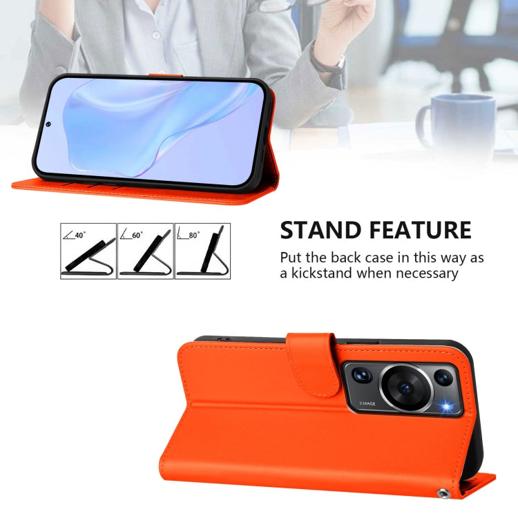 For Huawei P60 / P60 Pro Skin Feel Solid Color Leather Phone Case with Lanyard