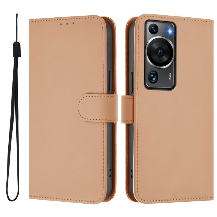 For Huawei P60 / P60 Pro Skin Feel Solid Color Leather Phone Case with Lanyard