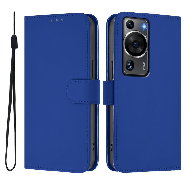 For Huawei P60 / P60 Pro Skin Feel Solid Color Leather Phone Case with Lanyard