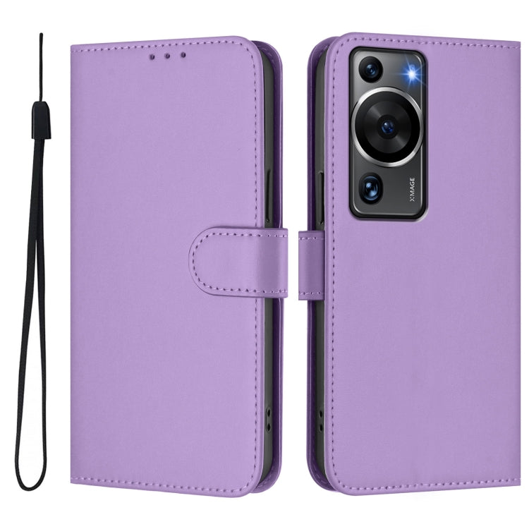 For Huawei P60 / P60 Pro Skin Feel Solid Color Leather Phone Case with Lanyard