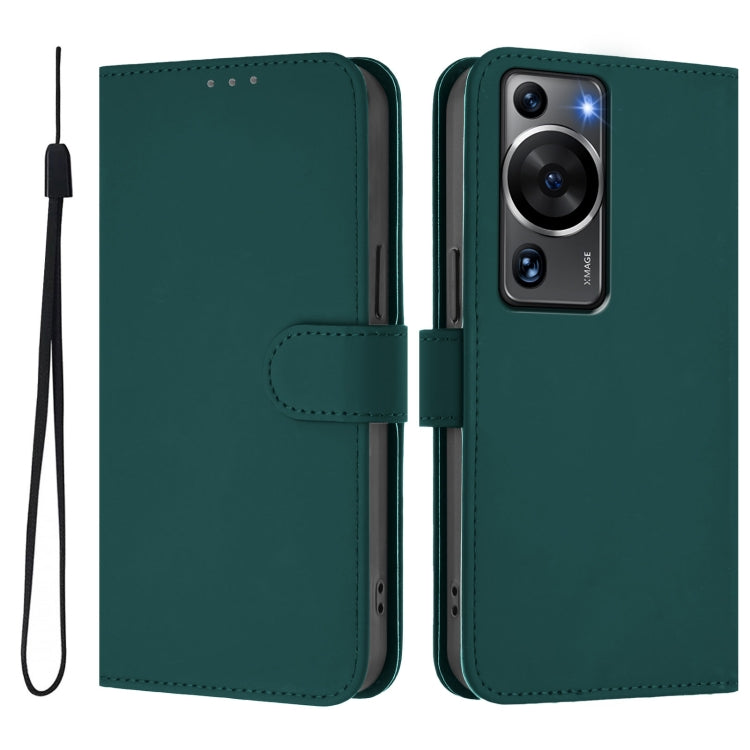 For Huawei P60 / P60 Pro Skin Feel Solid Color Leather Phone Case with Lanyard