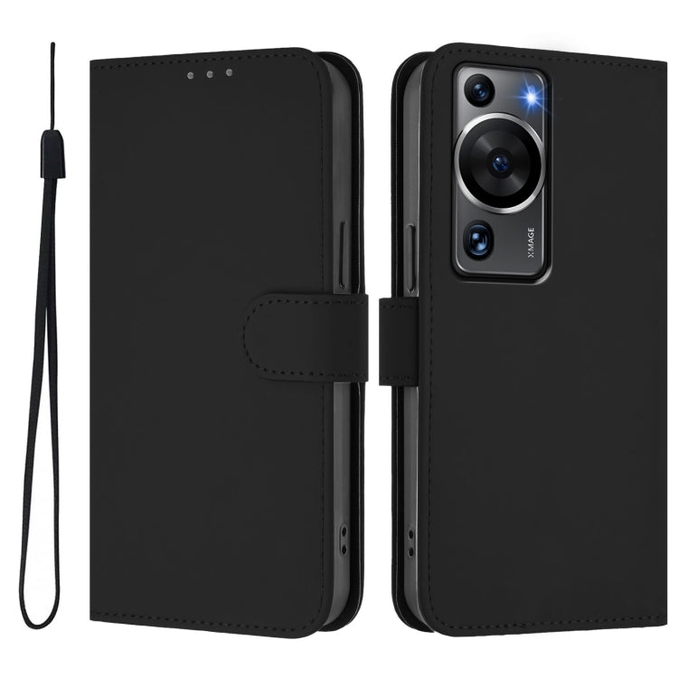 For Huawei P60 / P60 Pro Skin Feel Solid Color Leather Phone Case with Lanyard