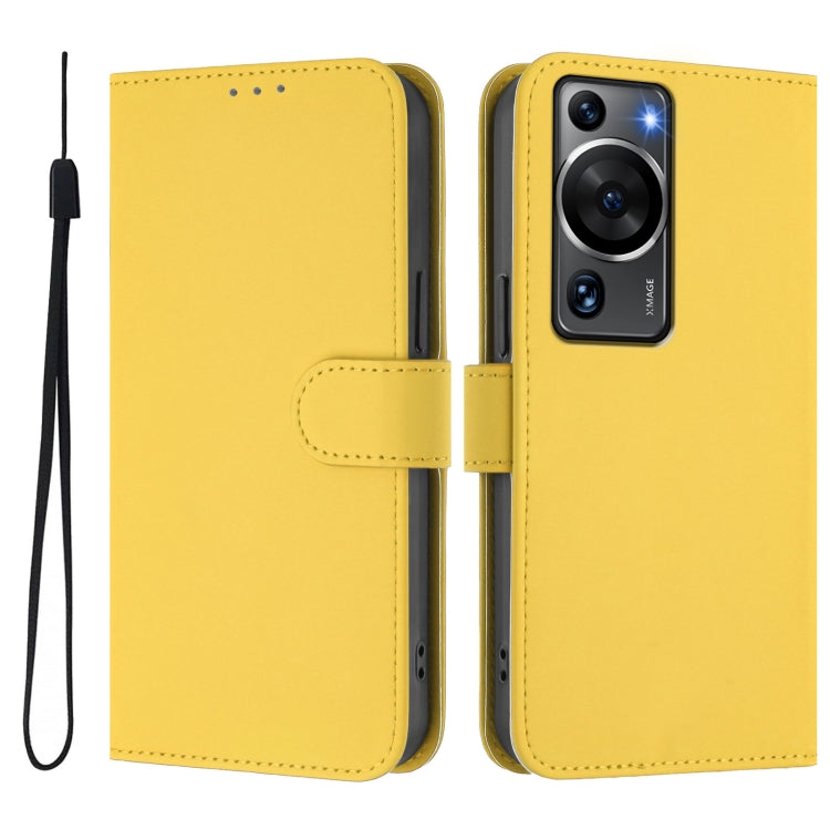 For Huawei P60 / P60 Pro Skin Feel Solid Color Leather Phone Case with Lanyard