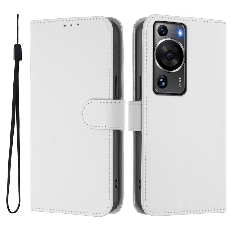 For Huawei P60 / P60 Pro Skin Feel Solid Color Leather Phone Case with Lanyard