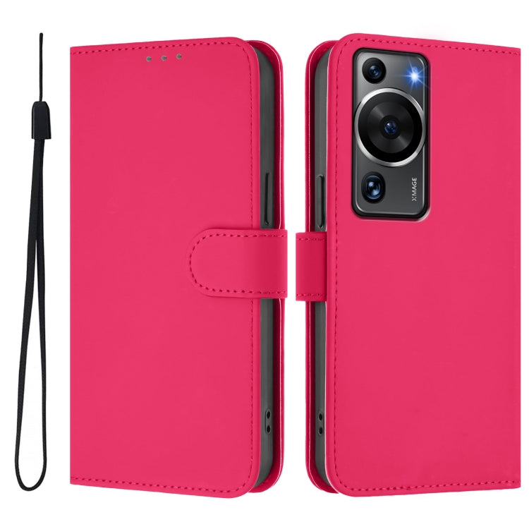 For Huawei P60 / P60 Pro Skin Feel Solid Color Leather Phone Case with Lanyard