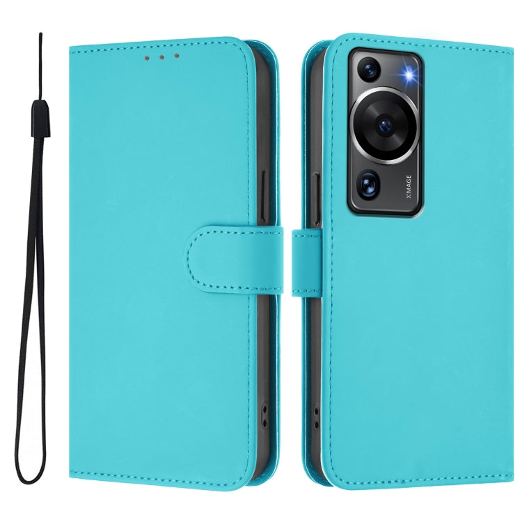 For Huawei P60 / P60 Pro Skin Feel Solid Color Leather Phone Case with Lanyard