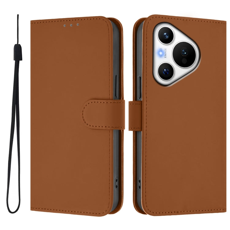 For Huawei Pura 70 Skin Feel Solid Color Leather Phone Case with Lanyard