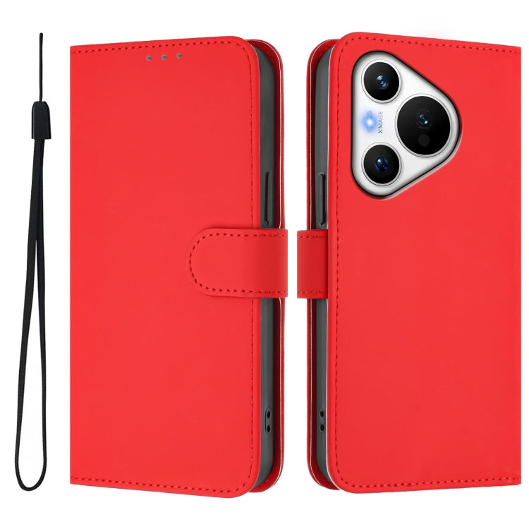 For Huawei Pura 70 Skin Feel Solid Color Leather Phone Case with Lanyard