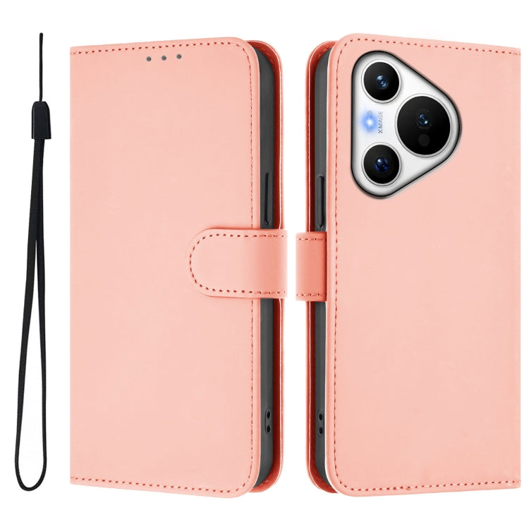 For Huawei Pura 70 Skin Feel Solid Color Leather Phone Case with Lanyard