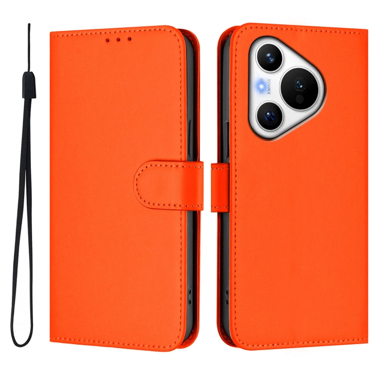 For Huawei Pura 70 Skin Feel Solid Color Leather Phone Case with Lanyard