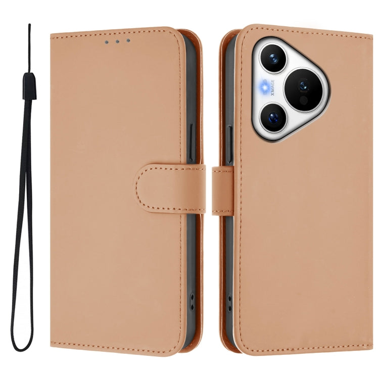 For Huawei Pura 70 Skin Feel Solid Color Leather Phone Case with Lanyard