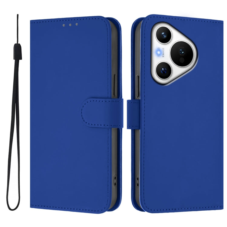 For Huawei Pura 70 Skin Feel Solid Color Leather Phone Case with Lanyard