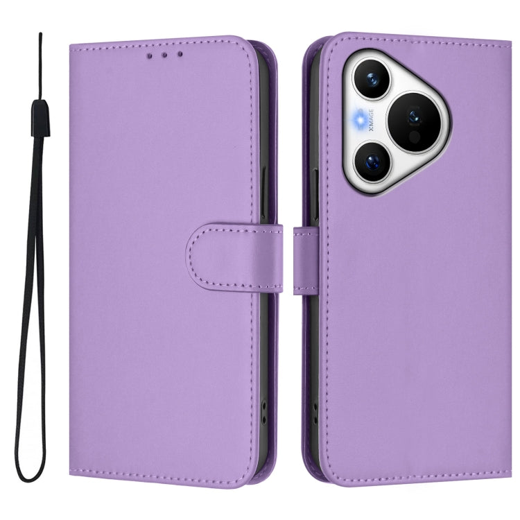 For Huawei Pura 70 Skin Feel Solid Color Leather Phone Case with Lanyard