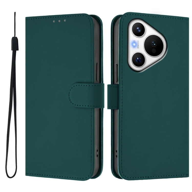 For Huawei Pura 70 Skin Feel Solid Color Leather Phone Case with Lanyard