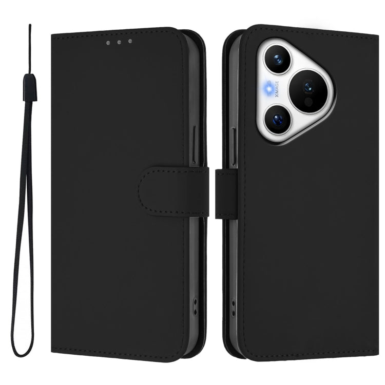 For Huawei Pura 70 Skin Feel Solid Color Leather Phone Case with Lanyard