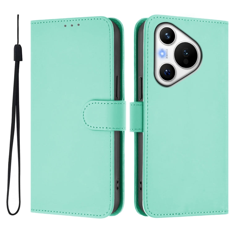 For Huawei Pura 70 Skin Feel Solid Color Leather Phone Case with Lanyard