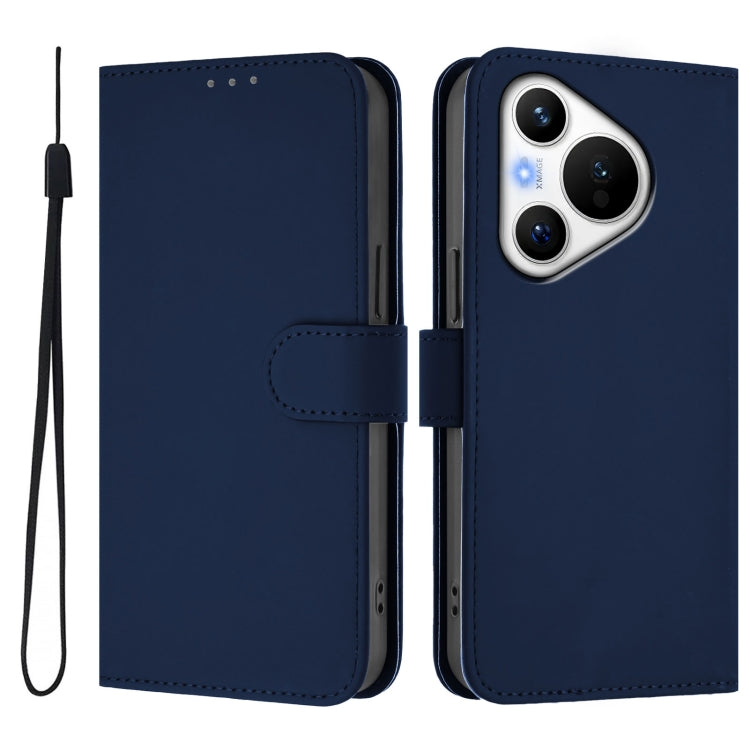 For Huawei Pura 70 Skin Feel Solid Color Leather Phone Case with Lanyard