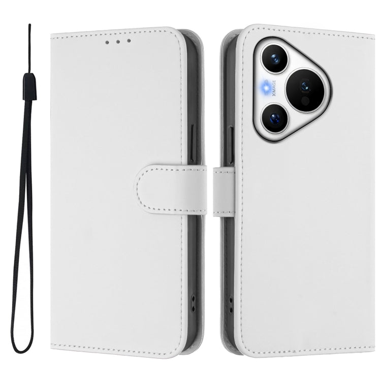 For Huawei Pura 70 Skin Feel Solid Color Leather Phone Case with Lanyard