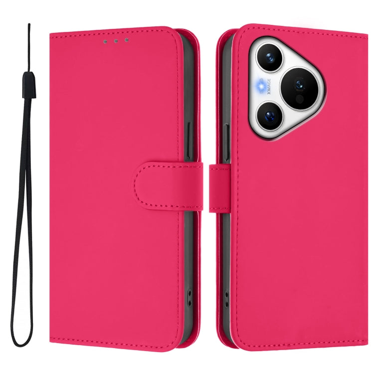 For Huawei Pura 70 Skin Feel Solid Color Leather Phone Case with Lanyard