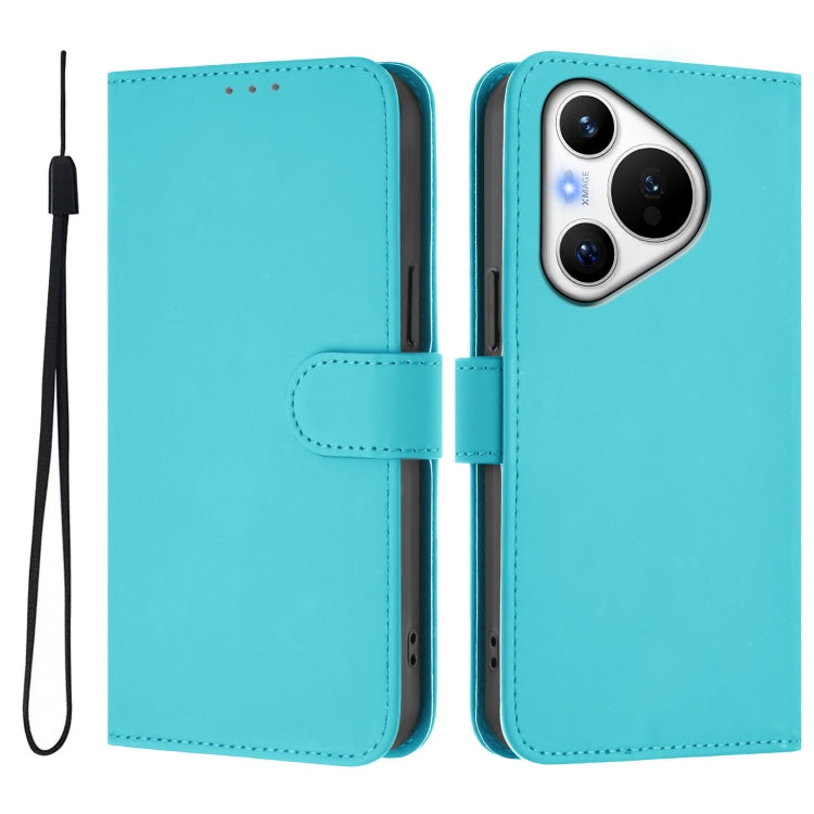 For Huawei Pura 70 Skin Feel Solid Color Leather Phone Case with Lanyard