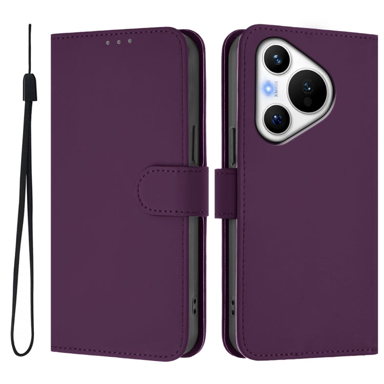 For Huawei Pura 70 Skin Feel Solid Color Leather Phone Case with Lanyard