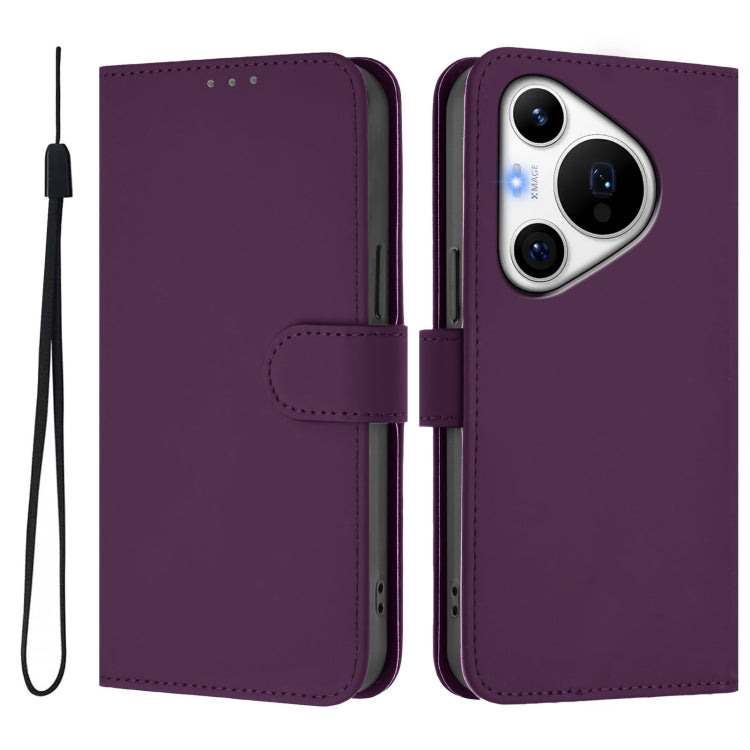 For Huawei Pura 70 Pro / 70 Pro+ Skin Feel Solid Color Leather Phone Case with Lanyard