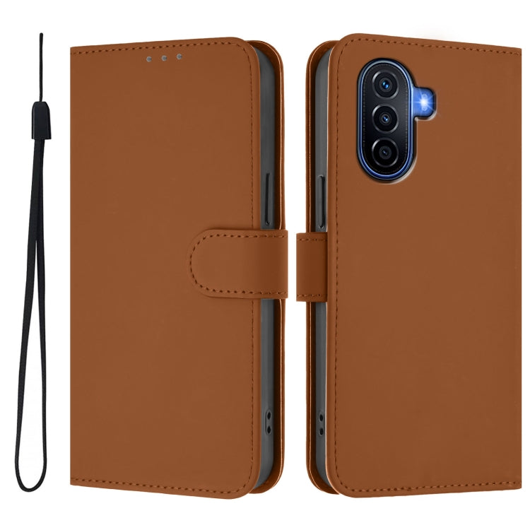 For Huawei Enjoy 50 4G / nova Y70 Plus Skin Feel Solid Color Leather Phone Case with Lanyard