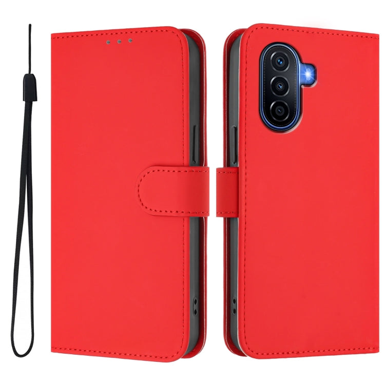 For Huawei Enjoy 50 4G / nova Y70 Plus Skin Feel Solid Color Leather Phone Case with Lanyard