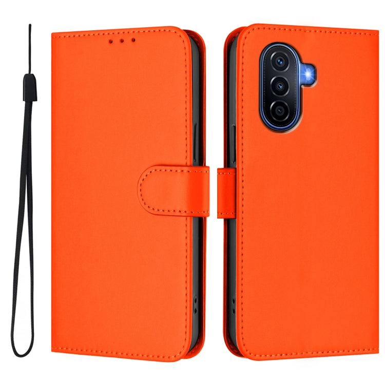For Huawei Enjoy 50 4G / nova Y70 Plus Skin Feel Solid Color Leather Phone Case with Lanyard
